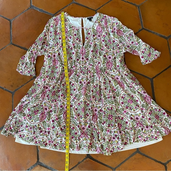Torrid Ivory Floral Print Challis Ruffled 3/4 Sleeve Skater Dress Size 3 Boho - Picture 12 of 13